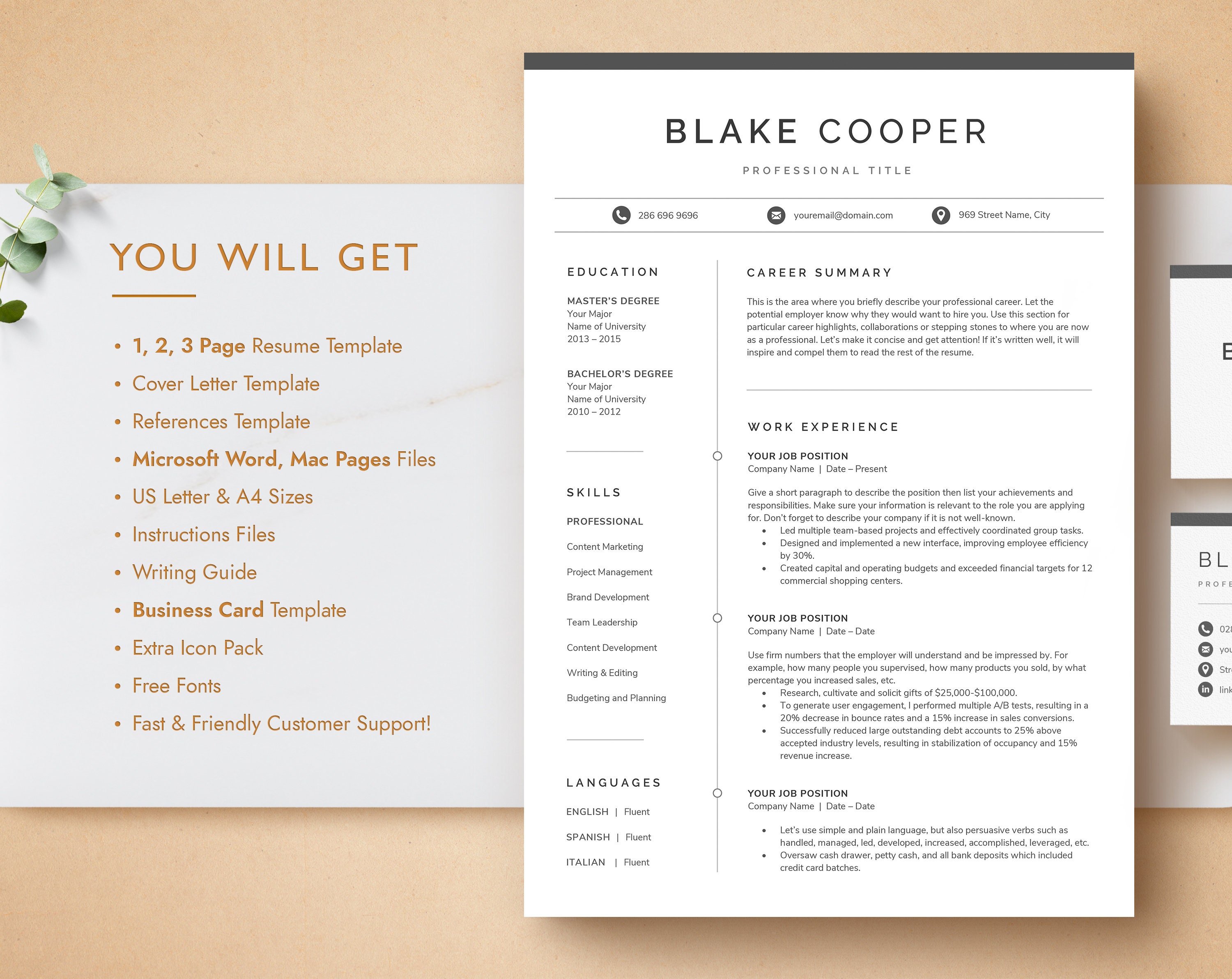 Minimal Resume Template Professional Resume Template for Microsoft Word ...