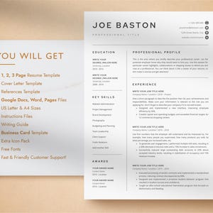 Professional Resume Template for Word, Pages, Google Docs + Business Card | Simple Resume CV Template, Basic Resume Pack, Standard Resume image 10