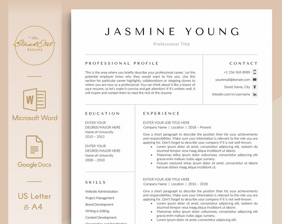 Creative Resume Template For Ms Word Google Docs 5 Page Etsy Creative Resume Template For Ms Word Google Docs 5 Page Etsy