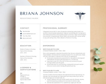 Registered Nurse Resume for Word & Mac Pages, New Grad Nurse Resume Template, Doctor Resume, Medical Resume Template, Student Nurse Resume