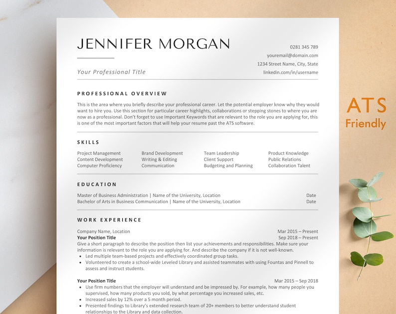 ATS Resume Template for Google Docs, Word, Pages, ATS Friendly Resume, ATS Compatible Resume Template, 2026 Resume Template image 1