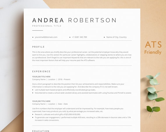 ATS Resume Template for Word, Pages, Google Docs, ATS Optimized Resume CV + Cover Letter + References, Business Card, Instant Download