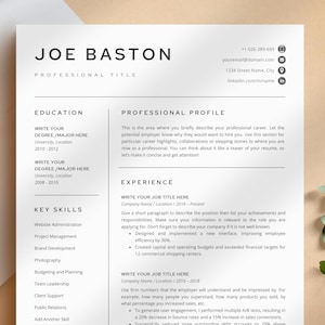 Professional Resume Template for Word, Pages, Google Docs + Business Card | Simple Resume CV Template, Basic Resume Pack, Standard Resume image 1