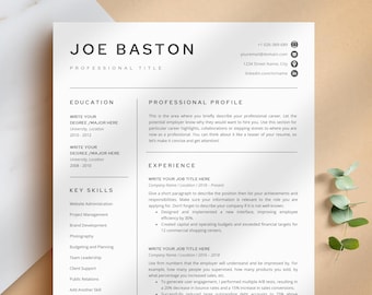 Professional Resume Template for Word, Pages, Google Docs + Business Card | Simple Resume CV Template, Basic Resume Pack, Standard Resume