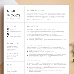 Resume Template with focus on Work Experience | Resume Template for Google Docs, Word & Pages | CEO Resume, Manager Resume