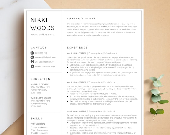 Resume Template with focus on Work Experience | Resume Template for Google Docs, Word & Pages | CEO Resume, Manager Resume