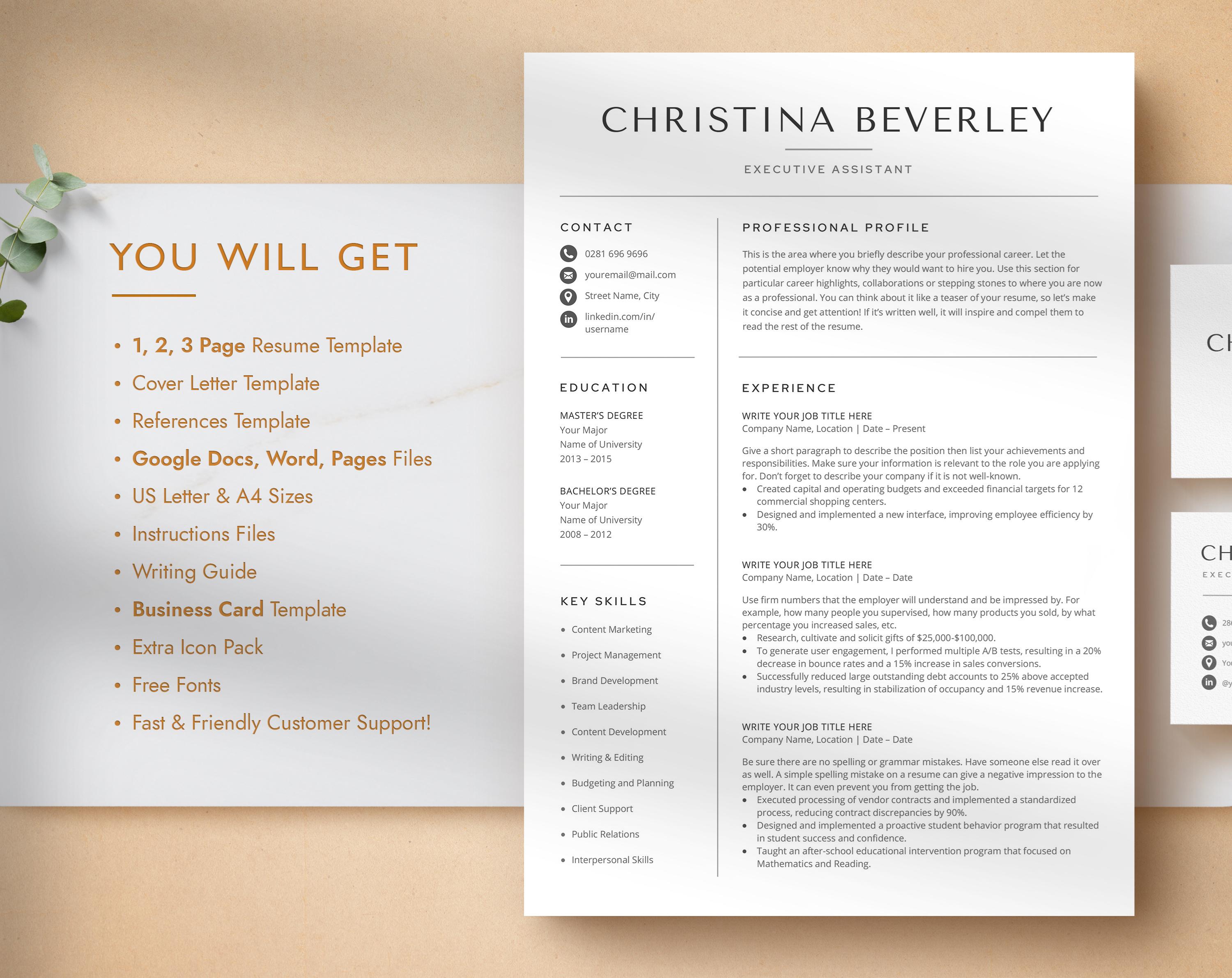 Modern Resume Template for Google Docs, Word & Pages, Business CV ...