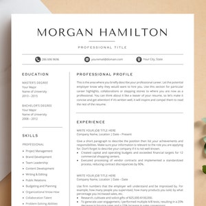 Plantilla de currículum moderno para Word y páginas, currículum profesional, currículum ejecutivo, currículum minimalista, CV elegante, carta de presentación de currículum