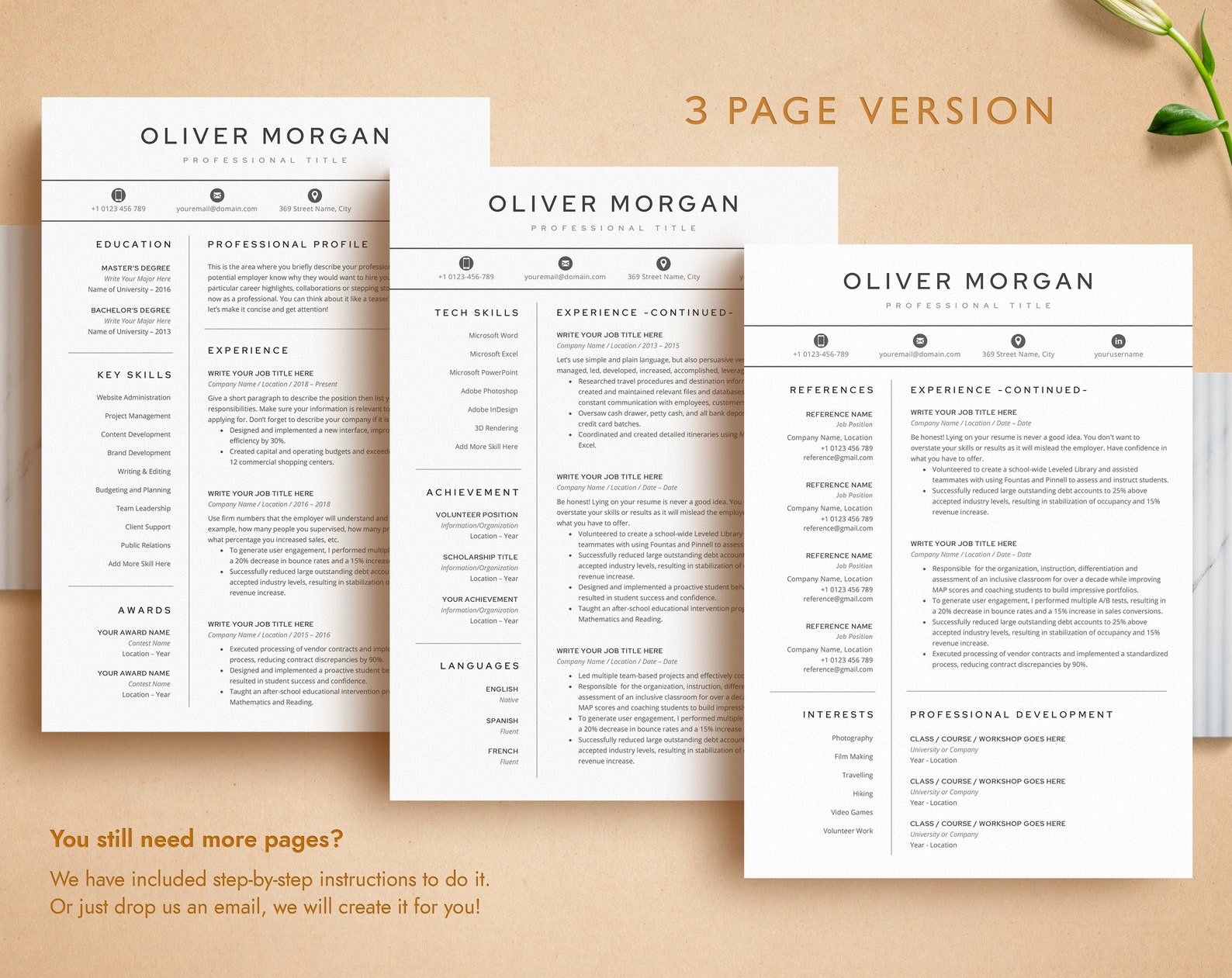 Resume Template for MS Word Pages Google Docs Business - Etsy