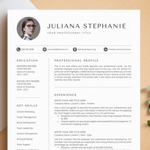 Modelo de currículo moderno para Google Docs, Word, Pages | Modelo de currículo profissional com foto, currículo de headshot, currículo mínimo, currículo de currículo