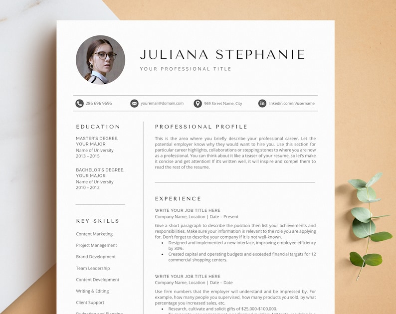 Modern Resume Template for Google Docs, Word, Pages | Professional ...