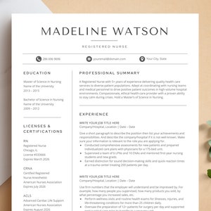 Modèle de CV infirmier et lettre de motivation pour Google Docs, Word, pages + carte de visite, CV médical, CV pour médecins, CV infirmière autorisée, CV infirmière