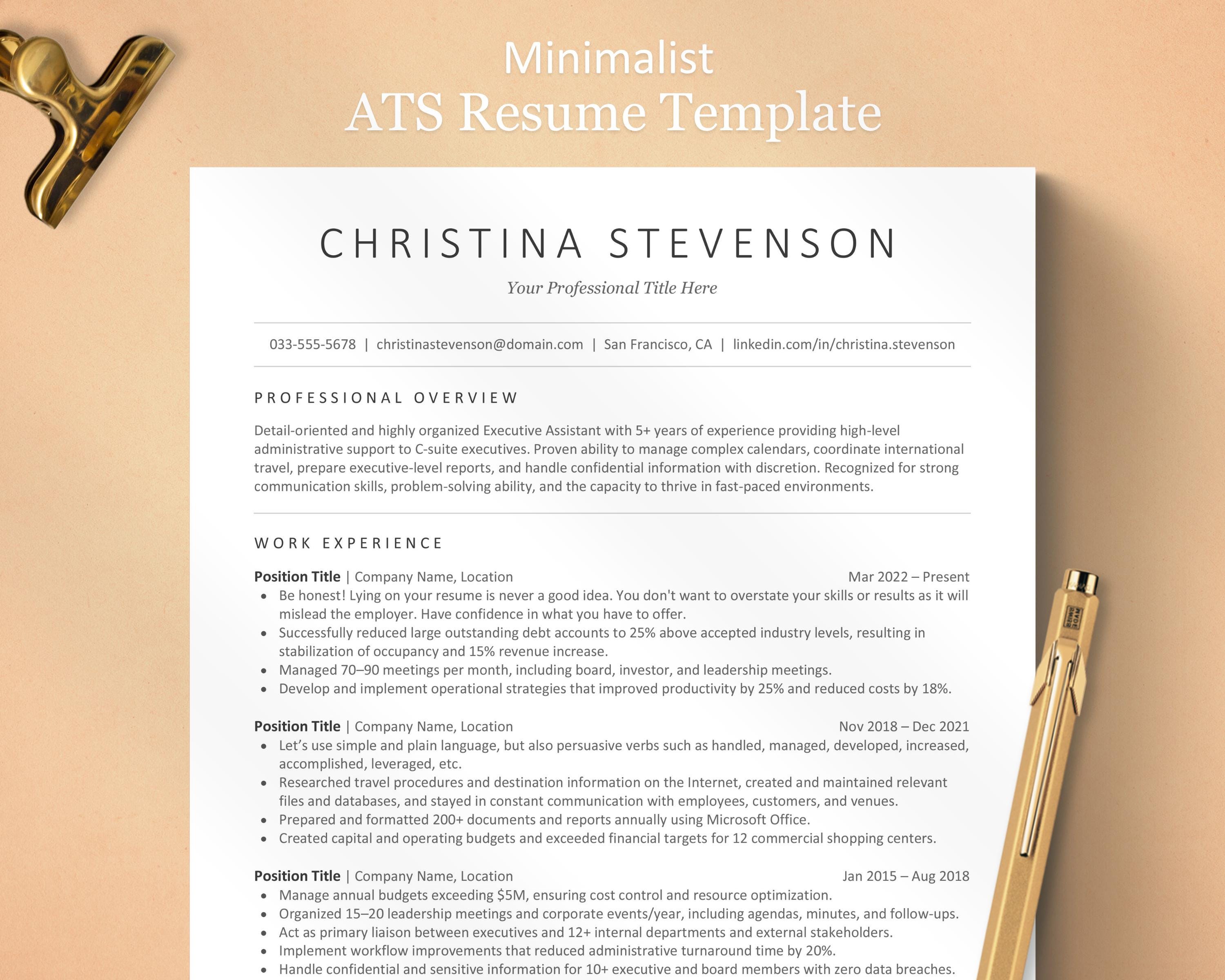 ATS Friendly Resume Template for Google Docs, Word, Pages | Modern ...