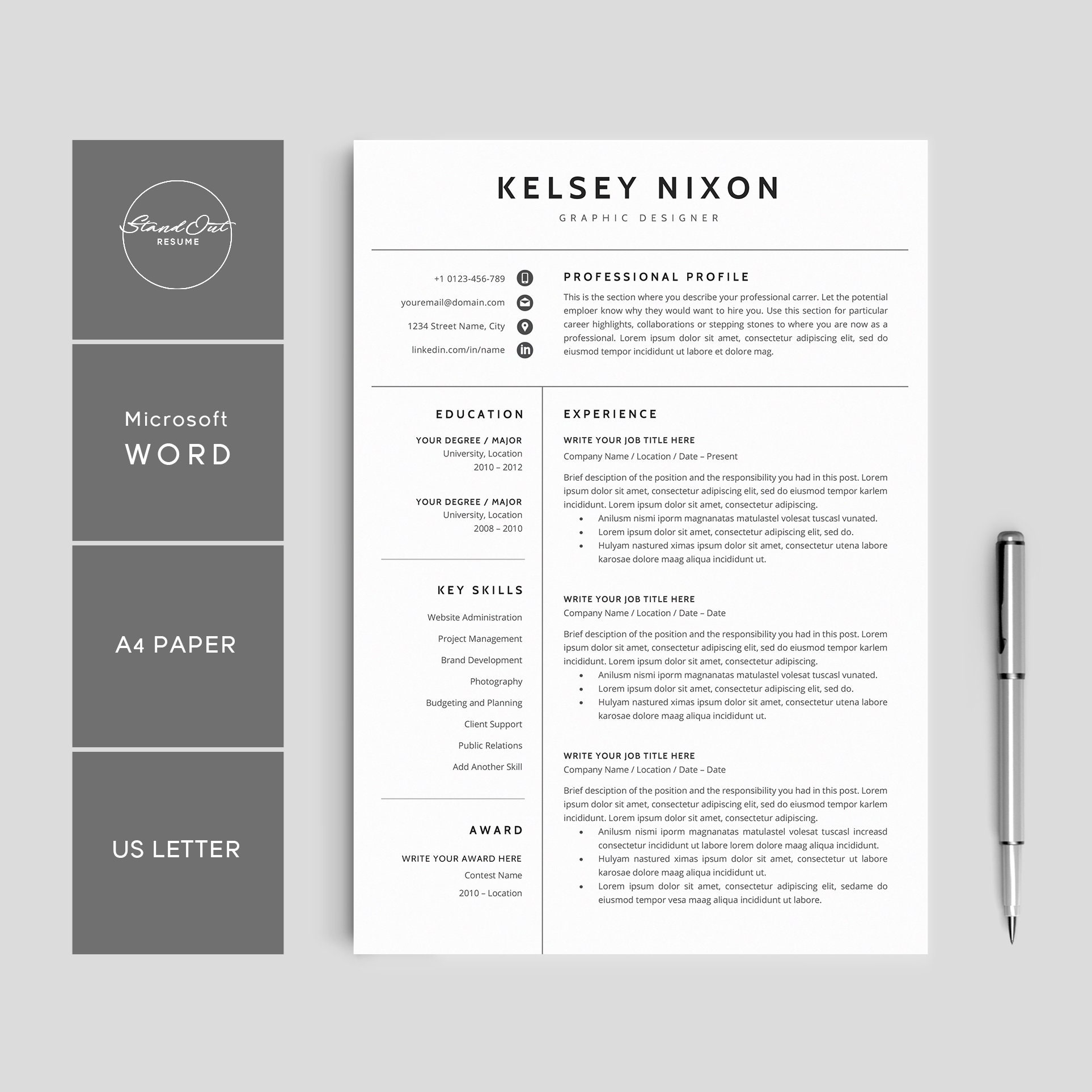 Resume Template Creative Resume CV Resume Cover Letter | Etsy