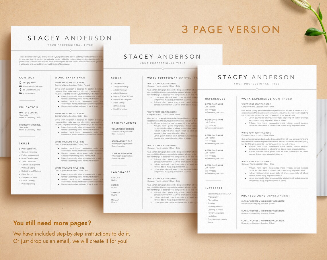 1-3 Page Resume Template Professional Resume Template for - Etsy
