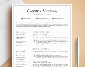 Resume Template, CV Template | Professional Resume Template for Word, Pages, Google Docs | Modern Resume, Clean Resume, Classic Resume CV