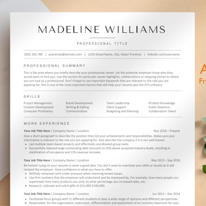 ATS-vriendelijke cv-sjabloon Word, pagina's, Google Documenten, minimalistische cv, professionele cv-sjabloon