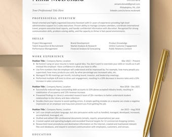 ATS-vriendelijke CV-sjabloon Word, Pages, Google Docs | Modern, schoon, gemakkelijk te bewerken, direct te downloaden | Professioneel ATS-cv-sjabloon