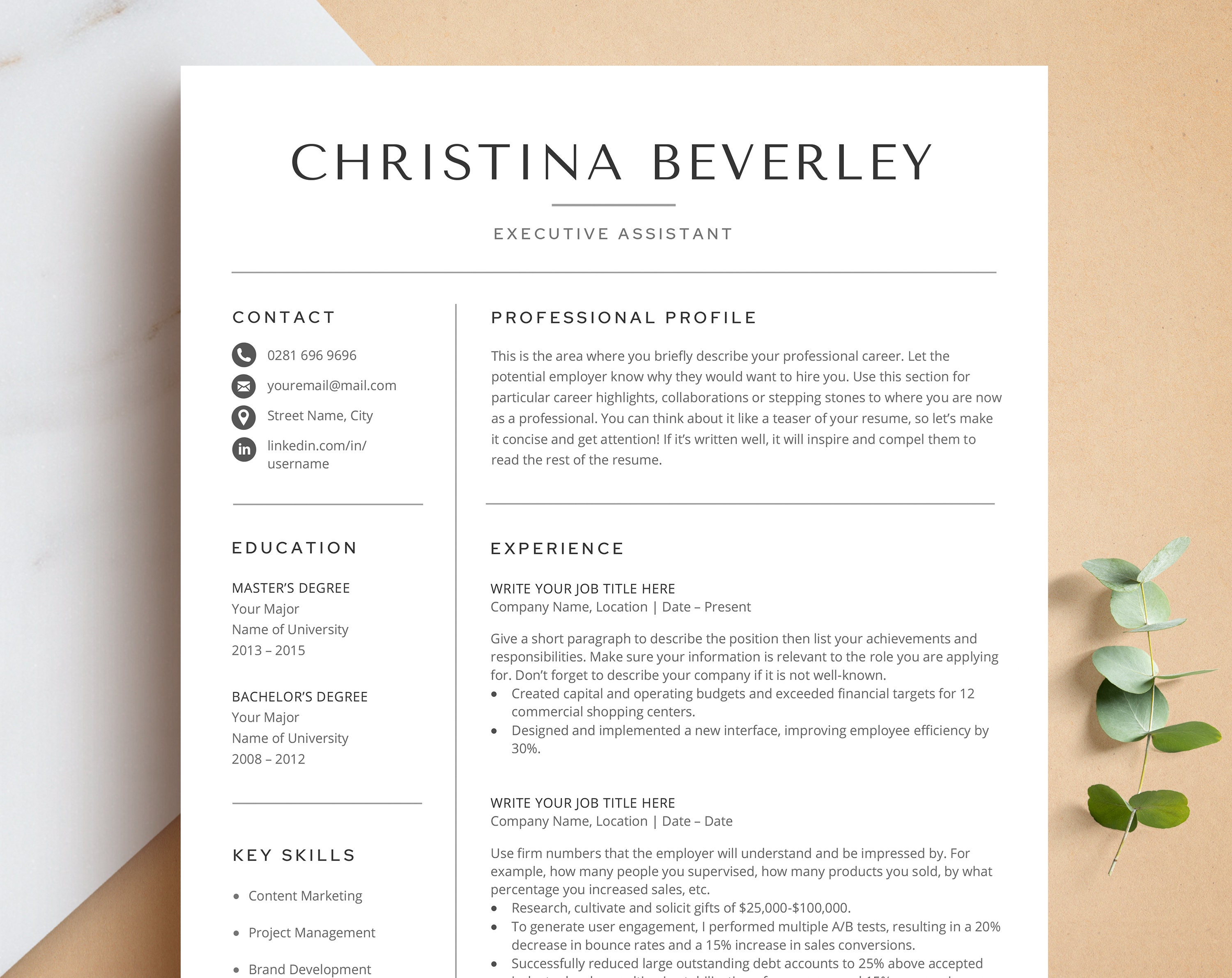 Modern Resume Template for Google Docs, Word & Pages, Business CV ...