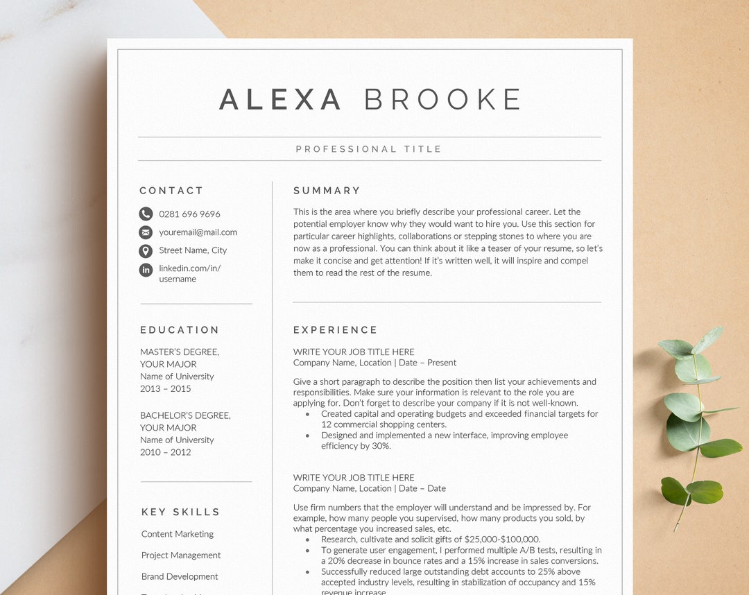 Modern Resume Template for Microsoft Word and Pages | Professional ...
