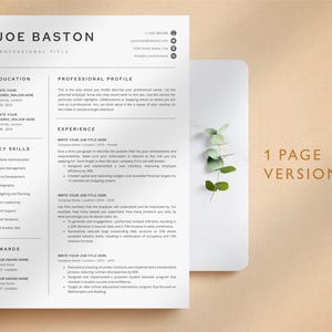 Professional Resume Template for Word, Pages, Google Docs + Business Card | Simple Resume CV Template, Basic Resume Pack, Standard Resume image 2