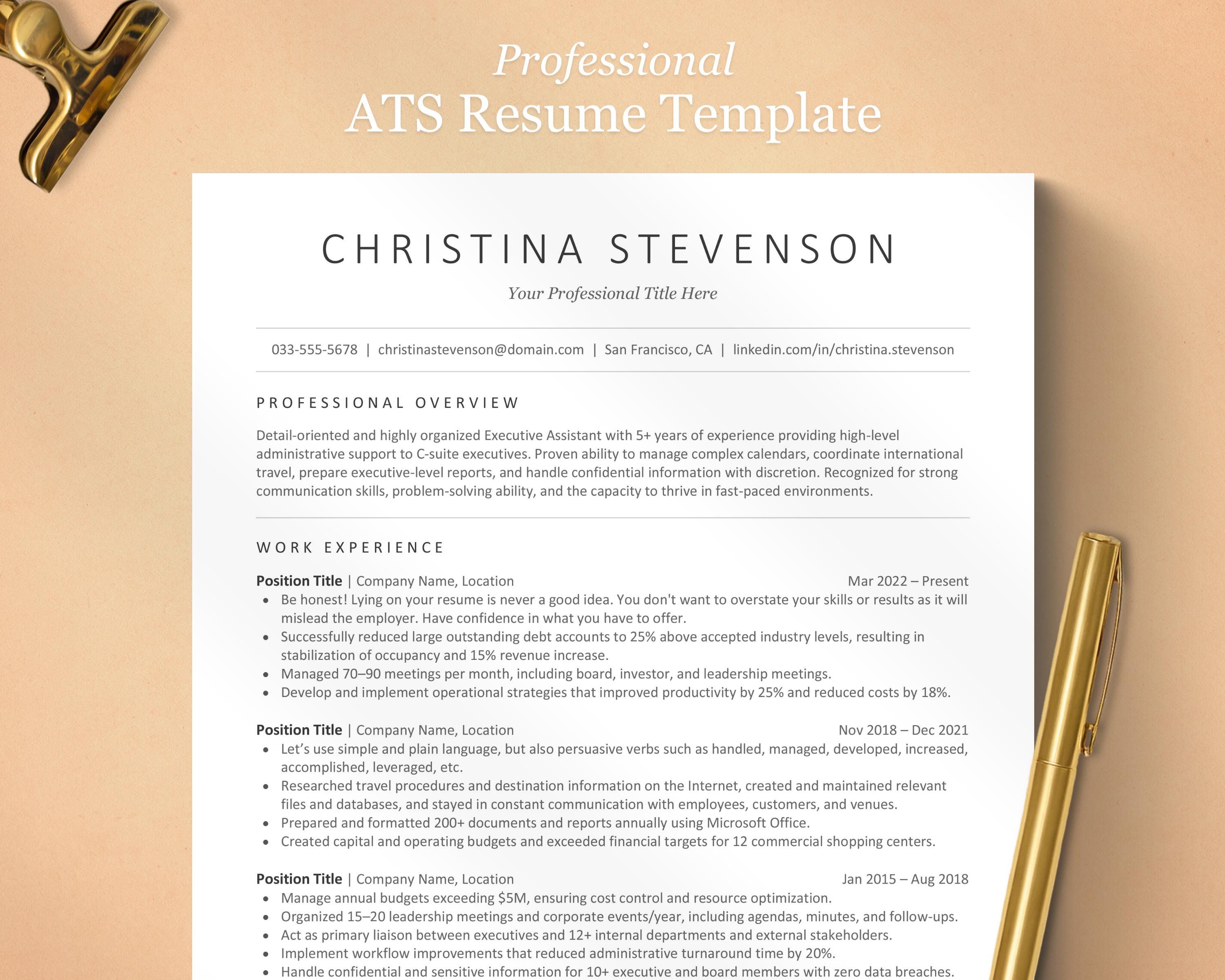 ATS Friendly Resume Template for Google Docs, Word, Pages | Modern ...