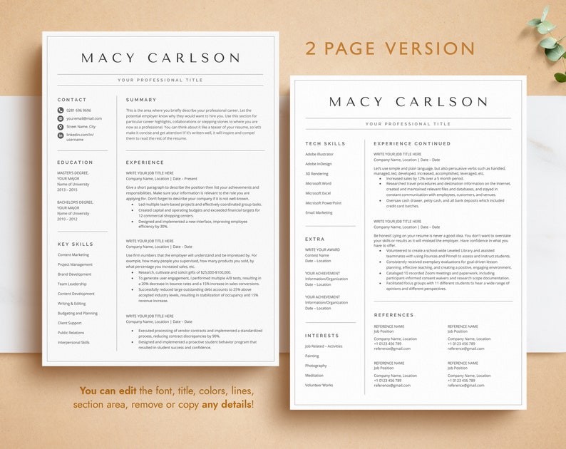 Modern Resume Template for Microsoft Word & Pages, Resume CV Template