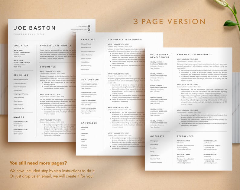 Professional Resume Template for Word, Pages, Google Docs + Business Card | Simple Resume CV Template, Basic Resume Pack, Standard Resume image 4