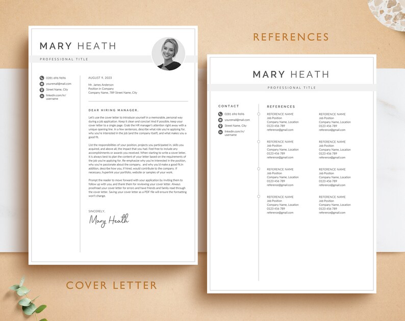 Modern Resume Template for Word & Pages, Headshot Resume Template, CV ...