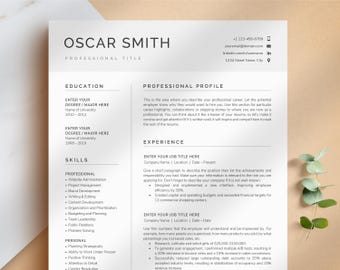 Professional Resume Template for Word, Pages, Google Docs + Business Card | CV Template, Resume Template, Modern Resume, Clean Resume
