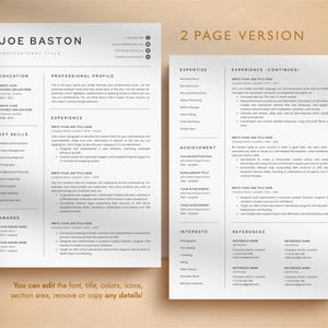 Professional Resume Template for Word, Pages, Google Docs + Business Card | Simple Resume CV Template, Basic Resume Pack, Standard Resume image 3