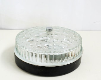 Vintage Clear glass ceiling lamp, Mid Century Flush Mount ceiling, Pressed Glass Ceiling Light Fixture