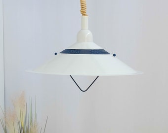 Midcentury Modern White ceiling lamp, blue and White Vintage Pendant, Hanging Lamp, Danish Design, memphis style