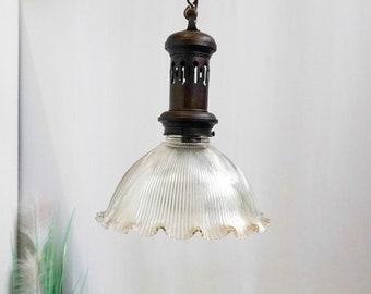 Large Art Deco, Holophane Glass, Ceiling, Pendant Lamp