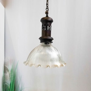 Large Art Deco, Holophane Glass, Ceiling, Pendant Lamp