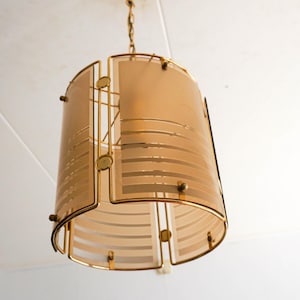 1970s Brass Glass pendant light, hollywood regency pendant ceiling lamp, hallway light, glass pendant light, regency, gold look