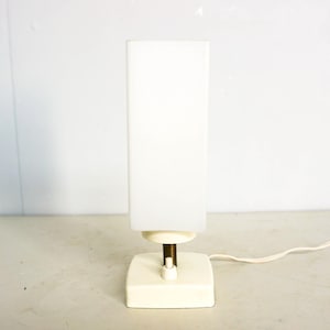 1950s Mid Century Bedside or Table Lamp, white milk glass shade, Desk lamp, italian , glass pleated shade, metal, gold, white