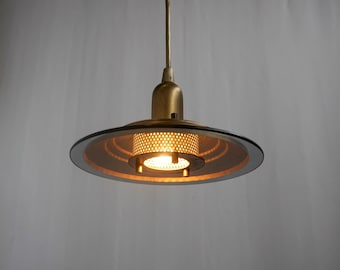 1 of 5 1980s Small Brass Acrylic Vintage Pendant Lamp, smokey grey plastic plexiglass, midcentury, Hollywood regency style, Steinhauer