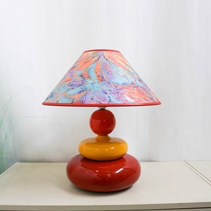 1990s Albret ceramic table lamp, made in France, red, yellow, orange, blue image 1