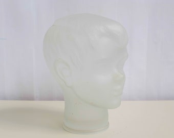 Mannequin de tête de verre, garçon, support sculptural de tête de verre, porte-perruque de lunettes de soleil de téléphone de tête de chapeau