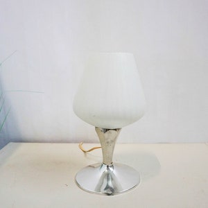 1960s white milk glass table Lamp, Very Rare Vintage table lamp 60s, table lamp, art deco style design, chrome