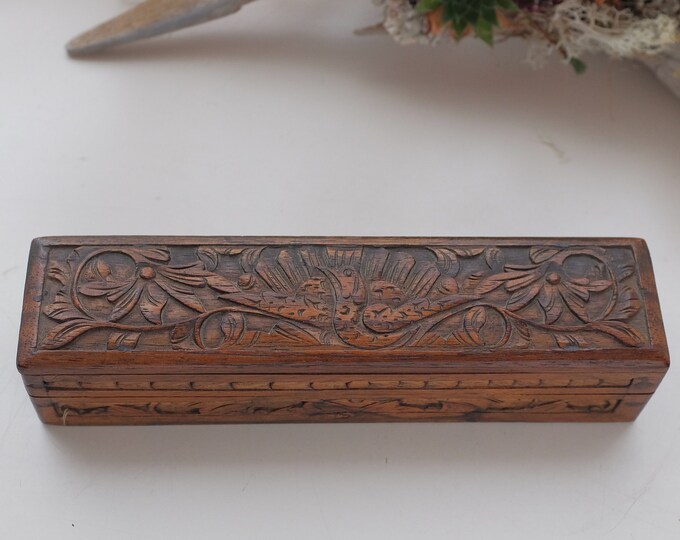 Vintage Wood Postage Stamp Box, Small Wooden Stamp Holder, Ring Box, Pill Box, Desk Accessory