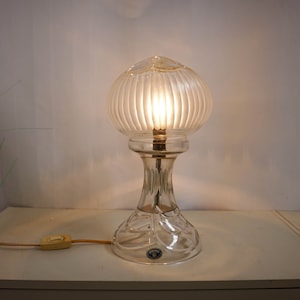 1950s Bohemian crystal table lamp, glass Mushroom Lamp, art nouveau