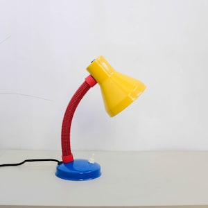 1980s Memphis Style, Vintage Desk Lamp, Dutch Design ca 60s, Red, Yellow, Blue