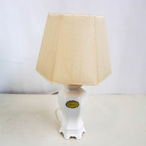 1960s Porcelaines De Bruxelles, Vintage belgium Ceramic Table Lamp, Mid Century Modern, White base , cream white vintage lampshade