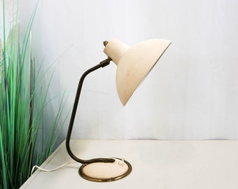 1950s, Anvia Almelo, Vintage cream white and gold Desk Lamp, Task Lamp, Table Lamp, Office Lamp, Mid Century Modern, dutch design