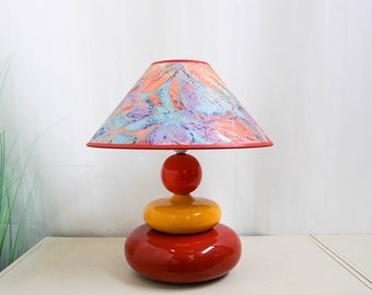 1990s Albret ceramic table lamp, made in France, red, yellow, orange, blue