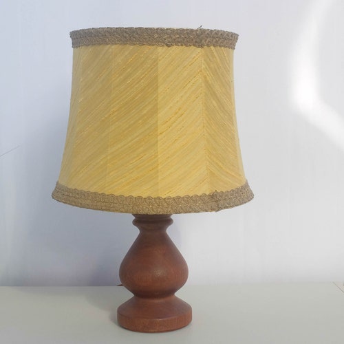 Vintage 1960s swedish shops Teak Table Lamp, Mid Century Modern, Teak wood base , yellow vintage lampshade