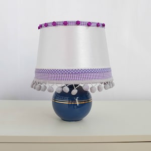Vintage 80s Dutch small Ceramic Table Lamp,Mid Century Modern, dark blue, gold , white blue purple lampshade