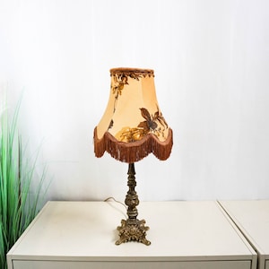 French Art Nouveau Table Lamp with vintage lampshade and beautifully crafted bronze/brass Base. France 1950s.